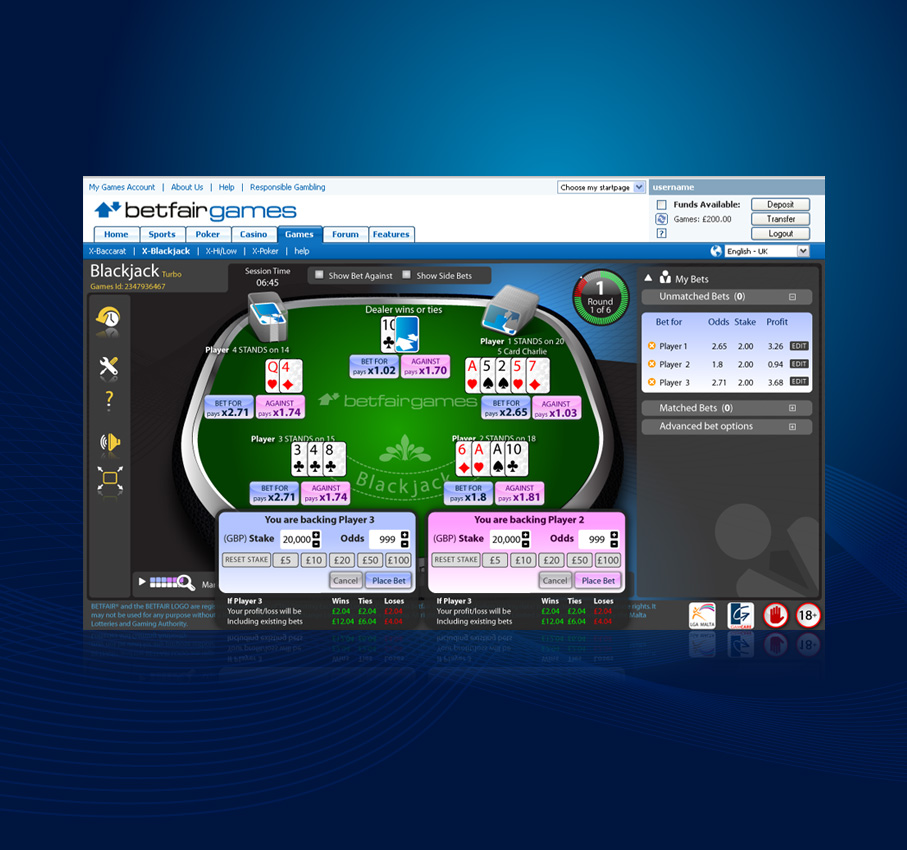 Backing - Table view with betting manager
