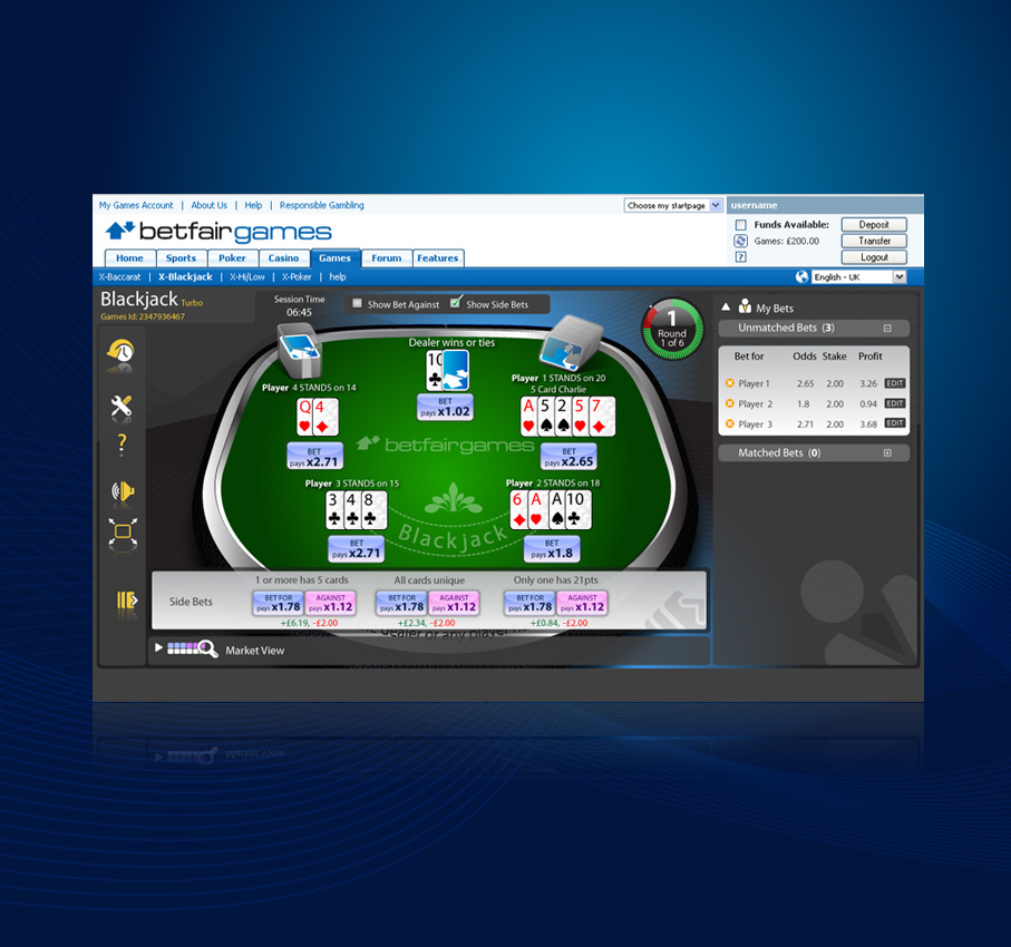 Backing - Table view with betting manager